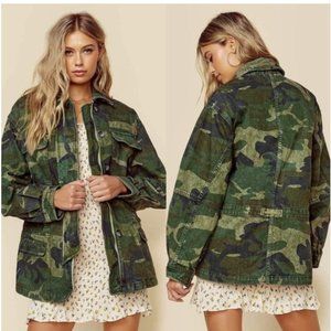 FREE PEOPLE Seize The Day Green Camo Jacket NWT